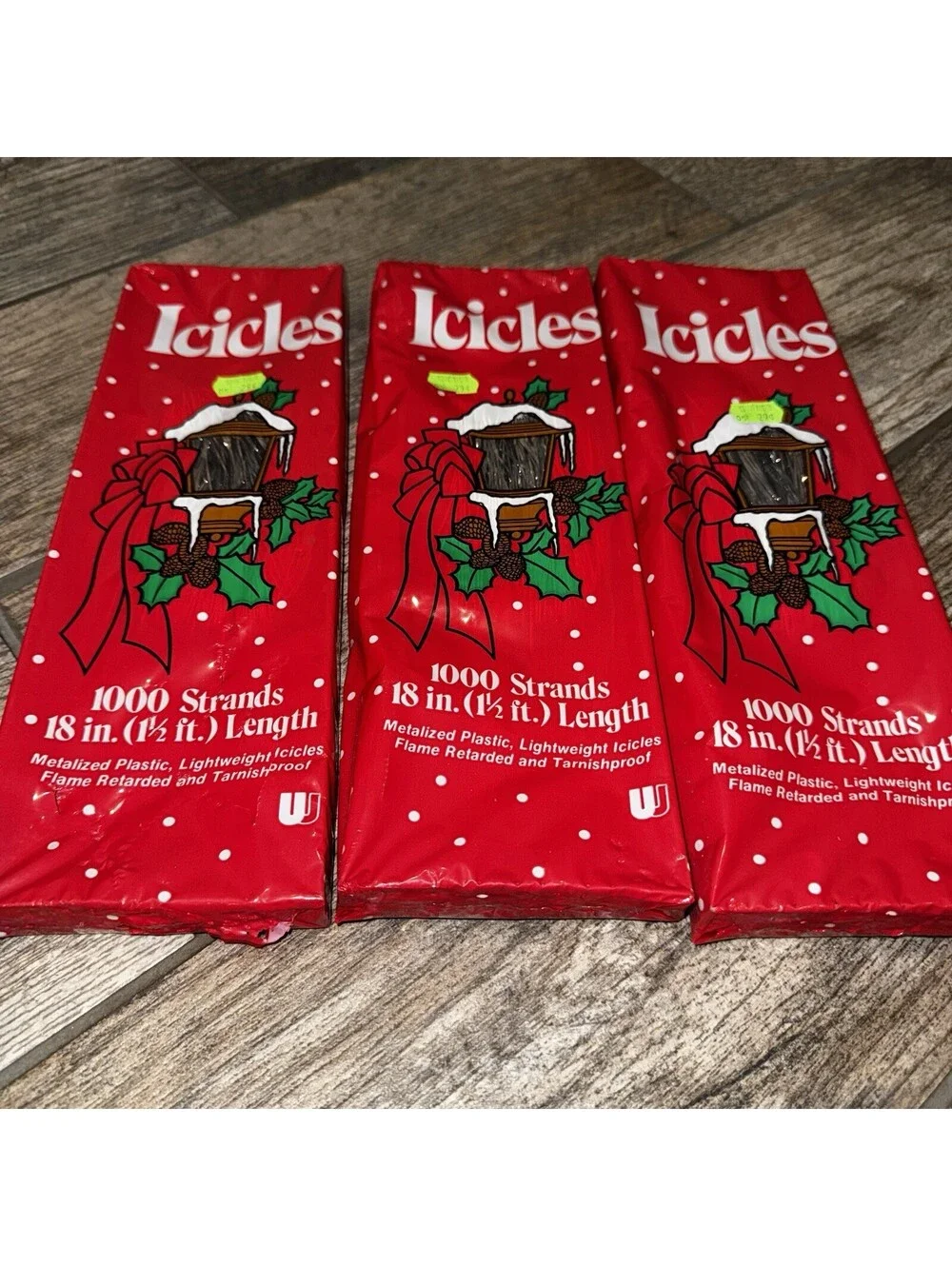 Vintage Christmas Icicles Tinsel 18” 1000 Strands Lot of 3 Union Wadding Co.